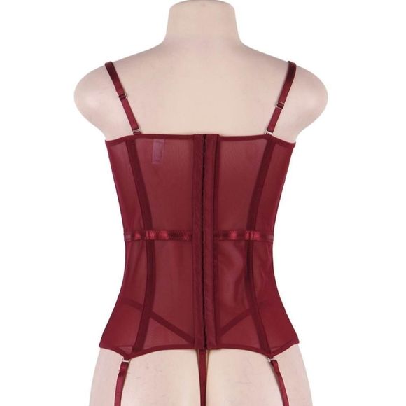 🏷🆕S-2XL; Women's Wine Red Corset with Garter and Matching G String Panties Set - Picture 13 of 14